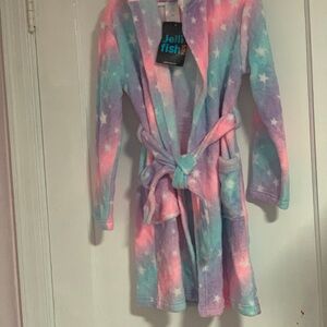 Jelli Fish Kids Tie-Dye Hooded Robe with Star Pattern Size 7/8 Cozy Favorite